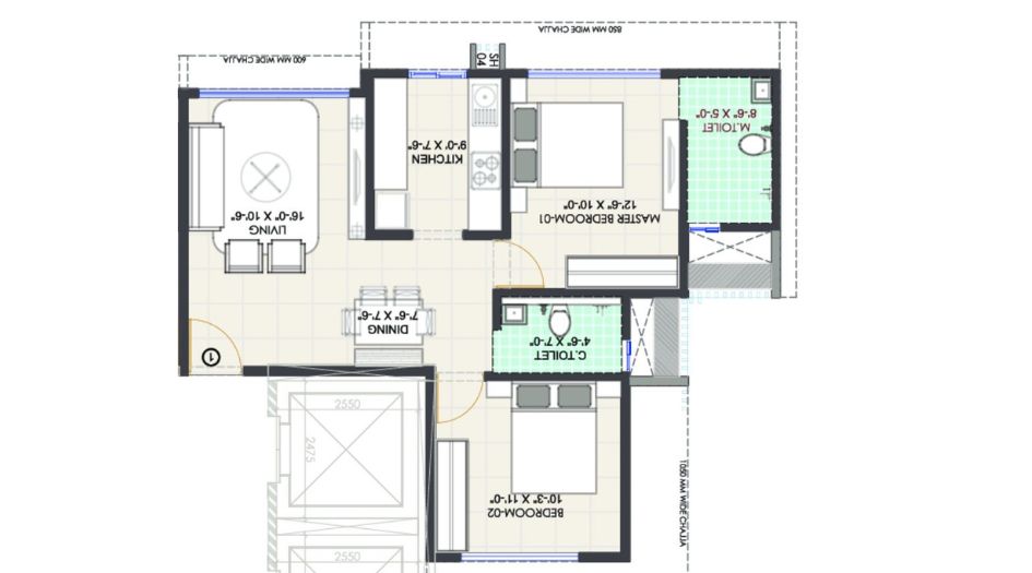 Sosar-The-Altimus-FLoor-Plan-2 BHK-636 Sqft